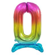   Numere Rainbow Balon din folie cu numărul 0 colorat și bază de 74 cm
