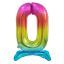Numere Rainbow Balon din folie cu numărul 0 colorat și bază de 74 cm