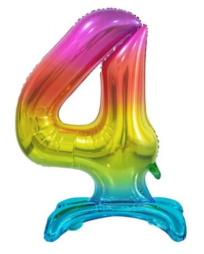 Colorat Rainbow Balon folie cifra 4 cu bază 74 cm