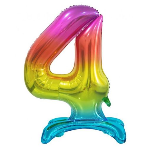Numere Rainbow Balon din folie colorat cu numărul 4 și bază 74 cm