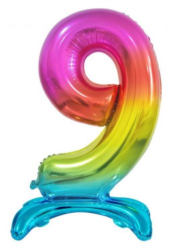 Colorat Rainbow Balon folie cifra 9 cu bază 74 cm