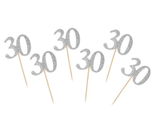 La mulți ani Silver Set de 6 bețe decorative argintii 30