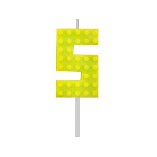 Blocks Yellow Blocks Lumânare Cărămidă de Construcție Numărul 5 Galbenă, Lumânare de Număr