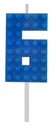 Blocks Blue Blocks Lumânare Cifră 6 albastră tip bloc de construcție, lumânare cifră