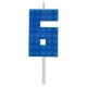 Blocks Blue Blocks Lumânare Cifră 6 albastră tip bloc de construcție, lumânare cifră