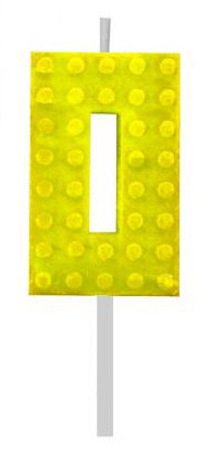 Blocks Yellow Blocks Lumânare de tort cifra 0 tip cărămidă galben, lumânare numerică