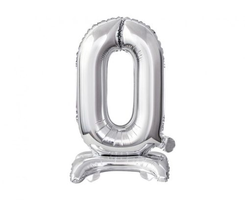 Argintiu B&C Silver mini Balon folie cifra 0 cu bază 38 cm