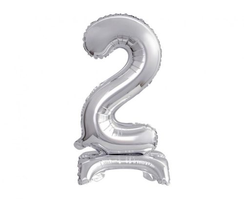 Argintiu B&C Silver mini Balon folie cifra 2 cu bază 38 cm