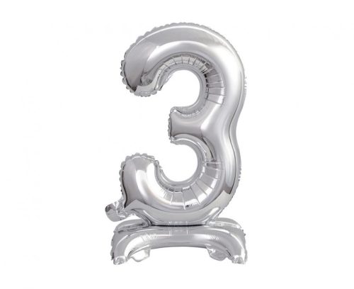 Argintiu B&C Silver mini Balon folie cifra 3 cu bază 38 cm