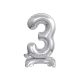 Argintiu B&C Silver mini Balon folie cifra 3 cu bază 38 cm