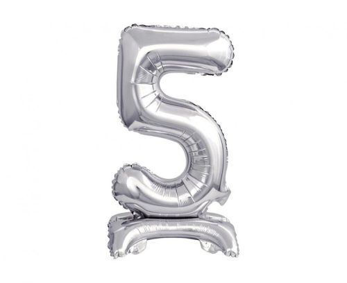 Argintiu B&C Silver mini Balon folie cifra 5 cu bază 38 cm