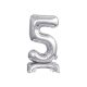 Argintiu B&C Silver mini Balon folie cifra 5 cu bază 38 cm