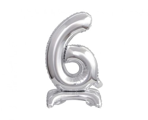 Argintiu B&C Silver mini Balon folie cifra 6 cu bază 38 cm