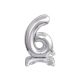 Argintiu B&C Silver mini Balon folie cifra 6 cu bază 38 cm