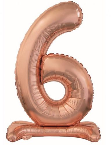 rose gold Balon folie cifra 6 cu suport 74 cm