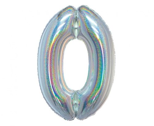 Holographic Silver, Argintiu Balon folie cifra 0 76 cm