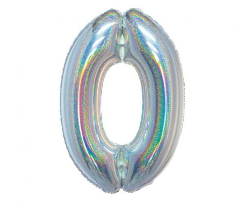 Numere Argint holografic, balon folie număr 0 argintiu 76 cm