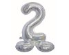 Holographic Silver, Argintiu Balon folie cifra 2 cu bază 72 cm