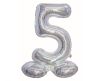 Holographic Silver, Argintiu Balon folie cifra 5 cu bază 72 cm