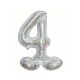 Holographic Silver, Argintiu Balon folie cifra 4 cu bază 72 cm