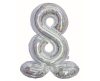 Holographic Silver, Argintiu Balon folie cifra 8 cu bază 72 cm