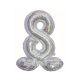 Holographic Silver, Argintiu Balon folie cifra 8 cu bază 72 cm
