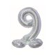 Holographic Silver, Argintiu Balon folie cifra 9 cu bază 72 cm