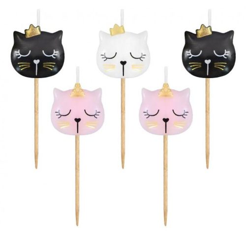 Animale Eyelash Set de lumânări pentru tort cu pisici, 5 bucăți