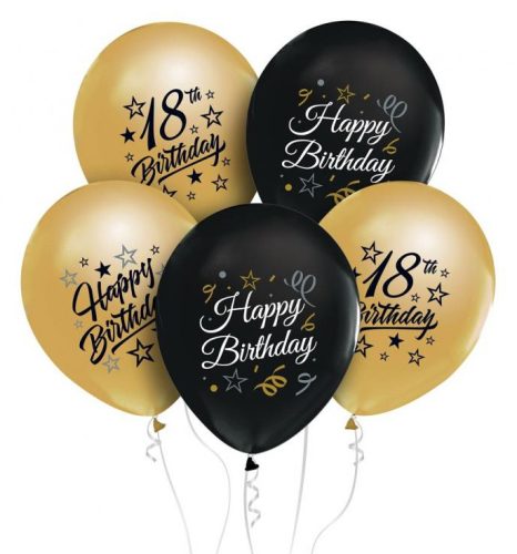 Colorat Happy Birthday 18 18 Gold-Black balon, balon 5 bucăți 12 inch (30 cm)