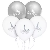 Unicorn Silver balon, set de 5 buc 12 inch (30cm)