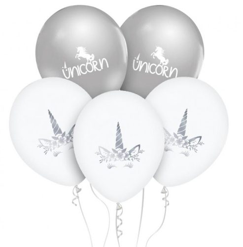 Unicorn silver balon, balon 5 bucăți 12 inch (30cm)