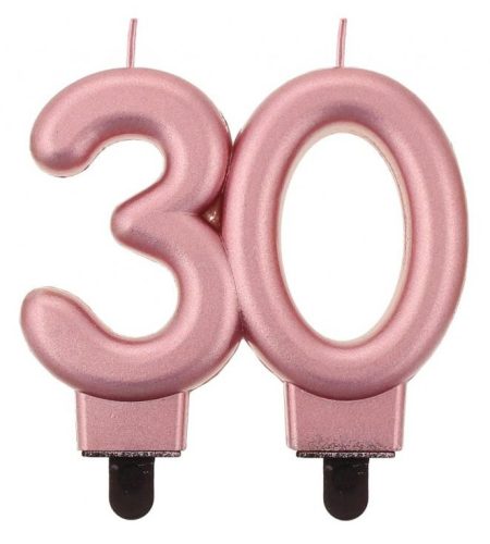 Colorat Lumânare tort Rose Gold Metallic, lumânare cu numărul 30