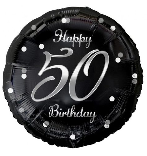 La mulți ani B&C Silver Happy Birthday 50 balon din folie 36 cm