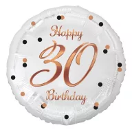   La mulți ani B&C White Happy Birthday 30 baloane folie 36 cm