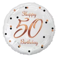   La mulți ani B&C White Happy Birthday 50 baloane folie 36 cm