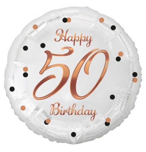 La mulți ani B&C White Happy Birthday 50 balon folie 36 cm