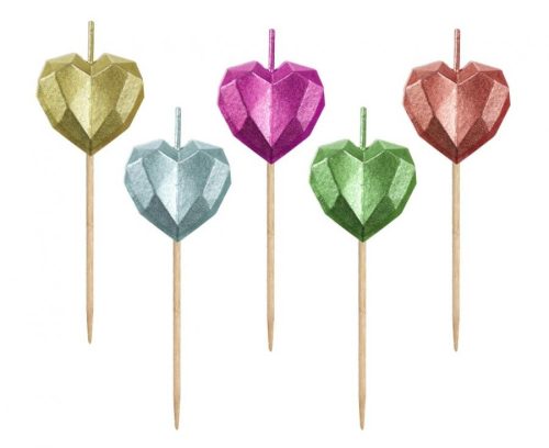 Inimă Metallic Heart Inimă Metallic Heart set de 5 lumânări pentru lumânări de tort