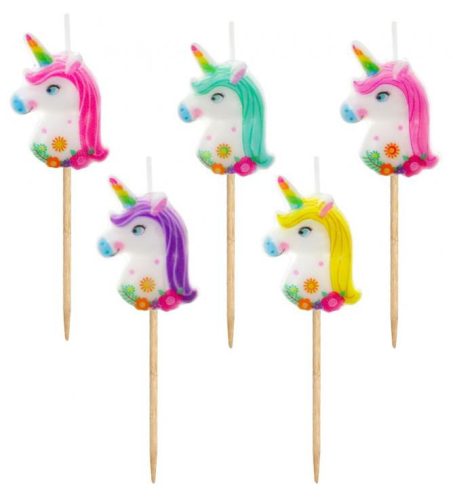 Unicorn Multicolour set de lumânări pentru tort de 5 bucăți