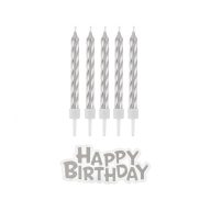   La mulți ani B&C Silver Set de lumânări de argint Happy Birthday 16 buc