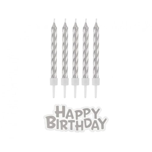 La mulți ani B&C Silver Set de lumânări de argint Happy Birthday 16 buc