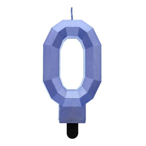 Numere Diamond Metallic Lumânare albastră cu numărul 0, lumânare pentru tort