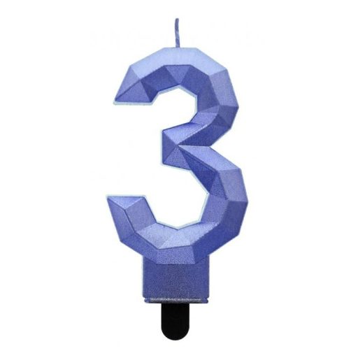 Numere Diamond Metallic Lumânare albastră cu numărul 3, lumânare pentru tort