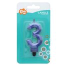 Numere Diamond Metallic Lumânare albastră cu numărul 3, lumânare pentru tort