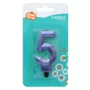 Numere Diamond Metallic Lumânare albastră numărul 5, lumânare de tort