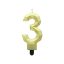 Numere Diamond Metallic Lumânare Aurie Numărul 3, Lumânare pentru Tort