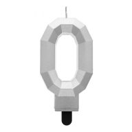   Numere Diamond Metallic Lumânare argintie cu cifra 0, lumânare pentru tort