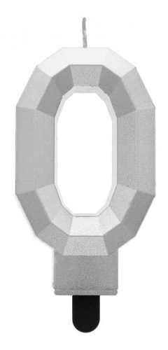 Numere Diamond Metallic Lumânare argintie cu cifra 0, lumânare pentru tort