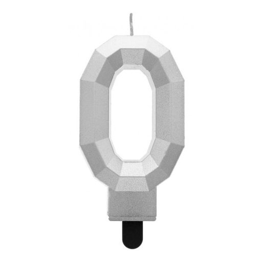 Numere Diamond Metallic Lumânare argintie cu cifra 0, lumânare pentru tort