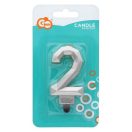 Numere Diamond Metallic Lumânare argintie numărul 2, lumânare pentru tort