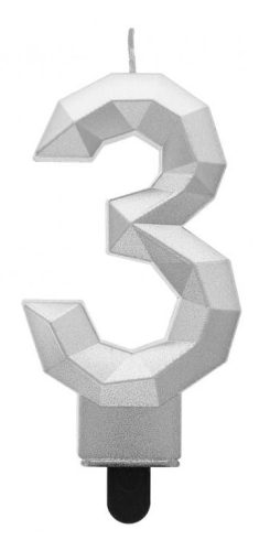 Numere Diamond Metallic Lumânare argintie numărul 3, lumânare pentru tort